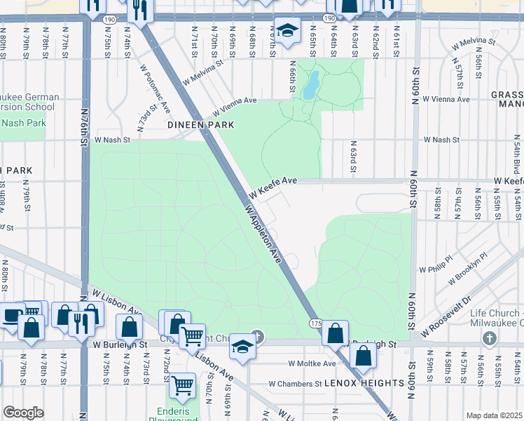 map of restaurants, bars, coffee shops, grocery stores, and more near 6780 West Appleton Avenue in Milwaukee