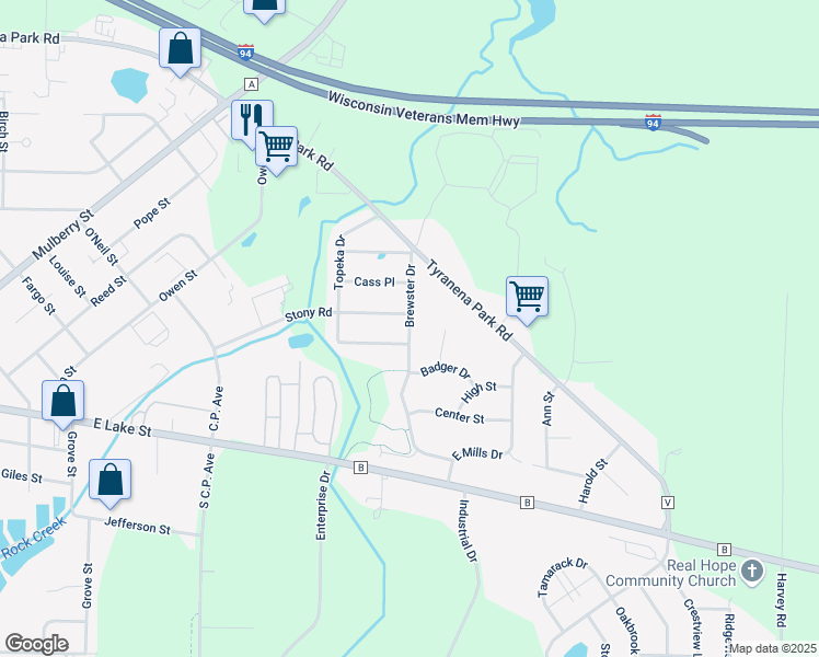map of restaurants, bars, coffee shops, grocery stores, and more near 430 Brewster Drive in Lake Mills