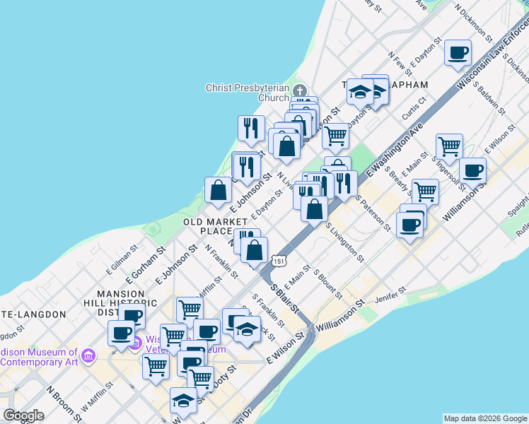 map of restaurants, bars, coffee shops, grocery stores, and more near in Madison