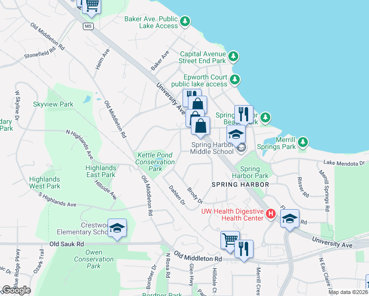 map of restaurants, bars, coffee shops, grocery stores, and more near 1309 Temkin Avenue in Madison