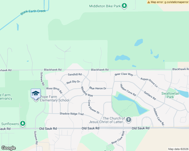 map of restaurants, bars, coffee shops, grocery stores, and more near 7281 Blackhawk Road in Middleton