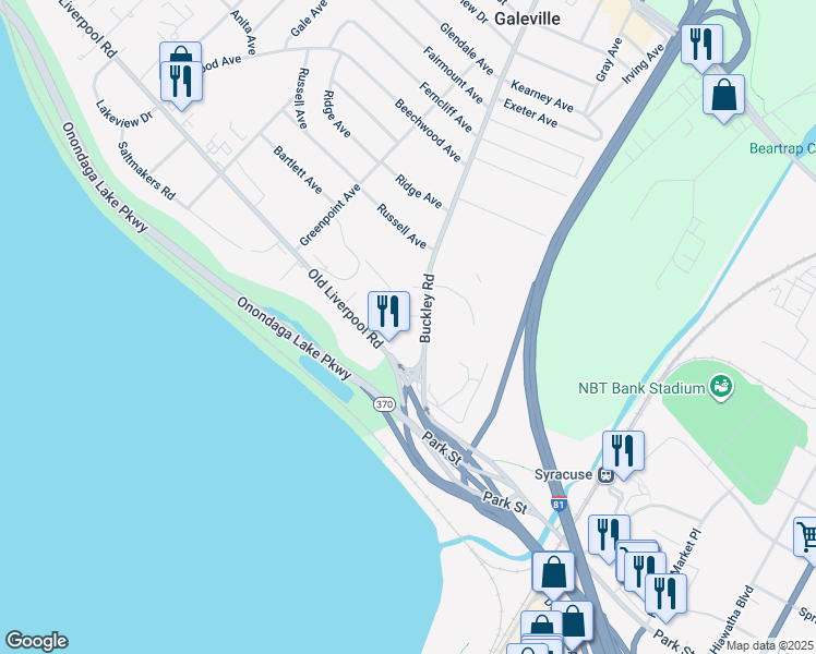 map of restaurants, bars, coffee shops, grocery stores, and more near 101 Deborah Drive in Liverpool