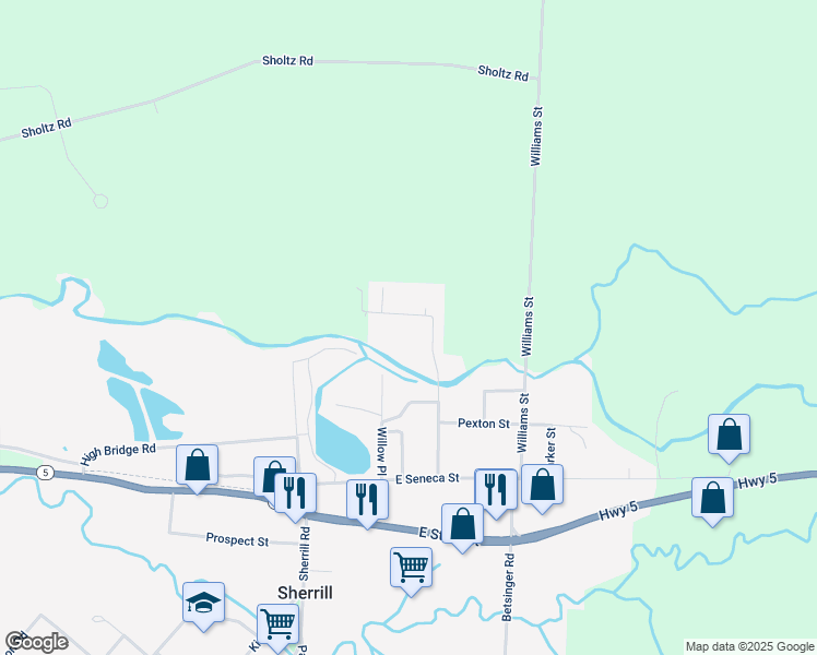 map of restaurants, bars, coffee shops, grocery stores, and more near 139 Cedar St in Sherrill
