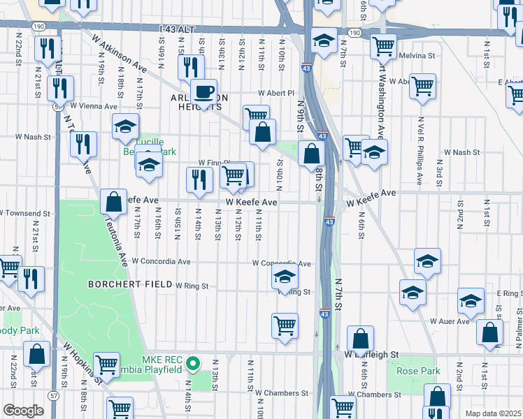 map of restaurants, bars, coffee shops, grocery stores, and more near in Milwaukee