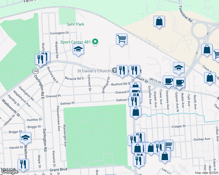 map of restaurants, bars, coffee shops, grocery stores, and more near in Lyncourt