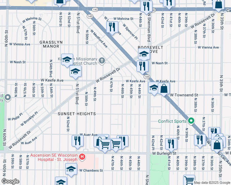 map of restaurants, bars, coffee shops, grocery stores, and more near 4630 West Townsend Street in Milwaukee