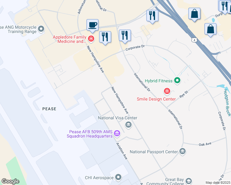 map of restaurants, bars, coffee shops, grocery stores, and more near 25 New Hampshire Avenue in Portsmouth