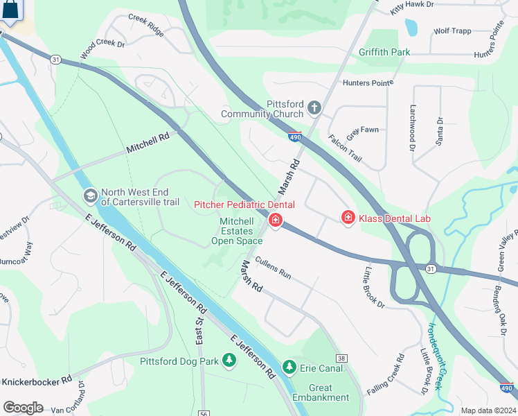 map of restaurants, bars, coffee shops, grocery stores, and more near 5596 Pittsford Palmyra Road in Pittsford