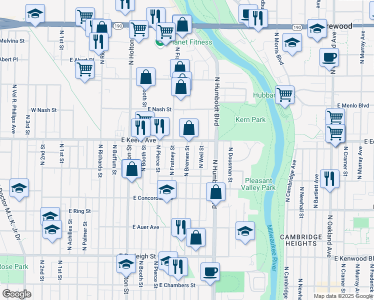 map of restaurants, bars, coffee shops, grocery stores, and more near 3477 N Bremen St in Milwaukee