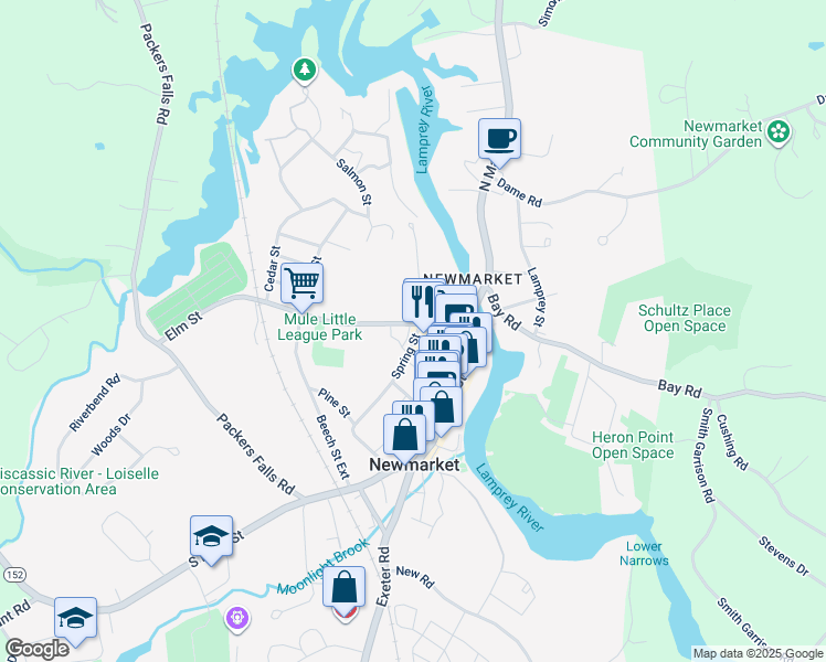 map of restaurants, bars, coffee shops, grocery stores, and more near 31 Elm Street in Newmarket