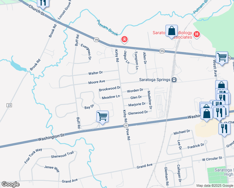 map of restaurants, bars, coffee shops, grocery stores, and more near 2 Meadow Lane in Saratoga Springs