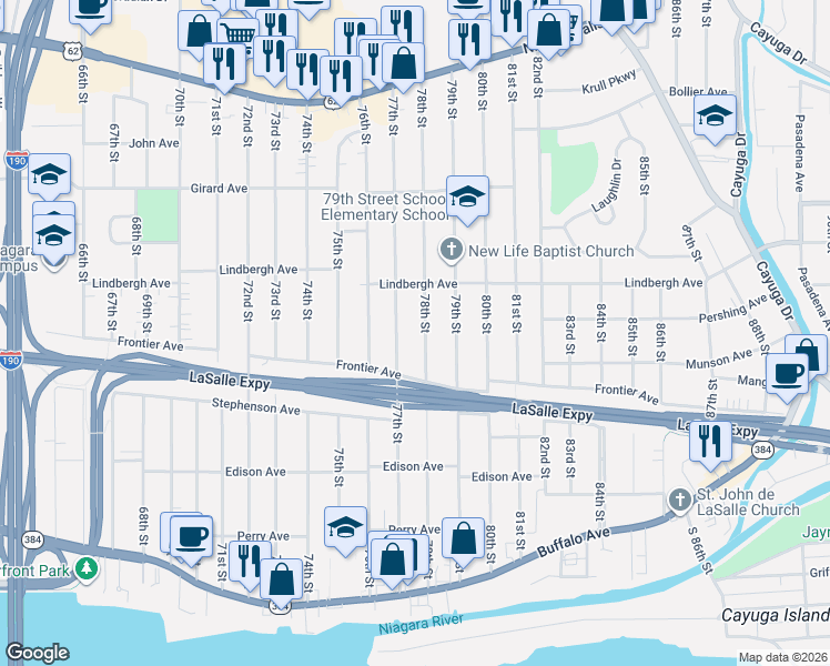 map of restaurants, bars, coffee shops, grocery stores, and more near 456 78th Street in Niagara Falls
