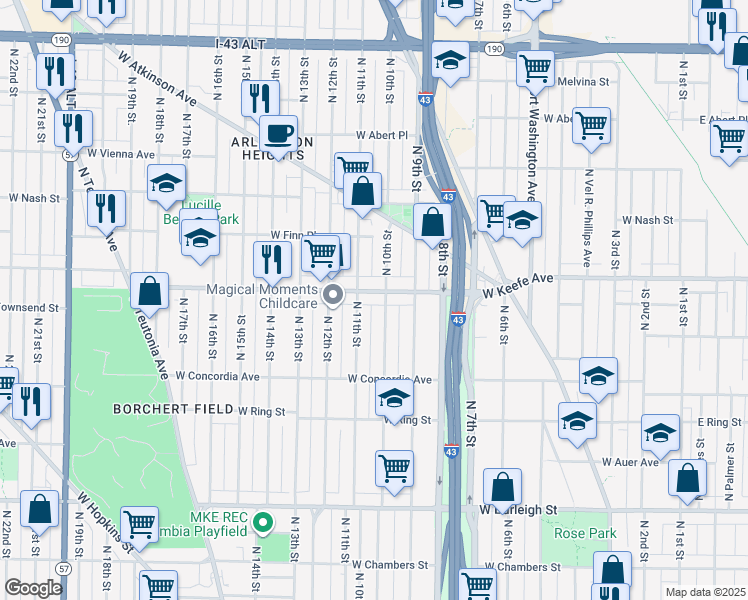 map of restaurants, bars, coffee shops, grocery stores, and more near in Milwaukee