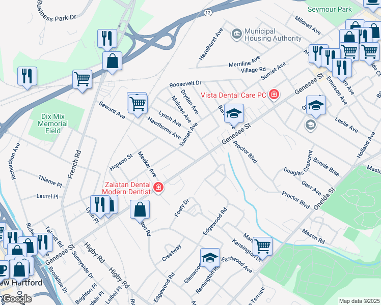 map of restaurants, bars, coffee shops, grocery stores, and more near 4 Seward Avenue in Utica