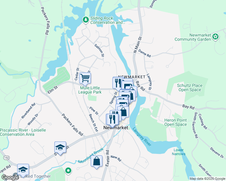 map of restaurants, bars, coffee shops, grocery stores, and more near 31 Elm Street in Newmarket