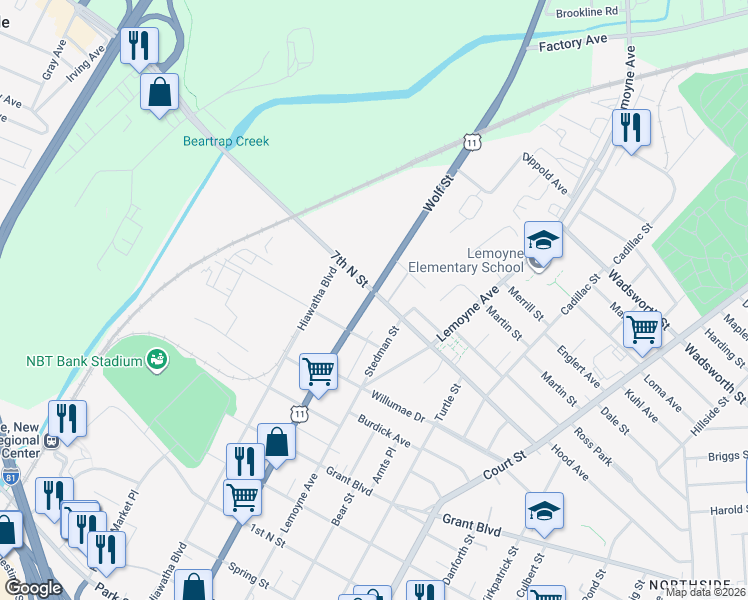 map of restaurants, bars, coffee shops, grocery stores, and more near in Syracuse