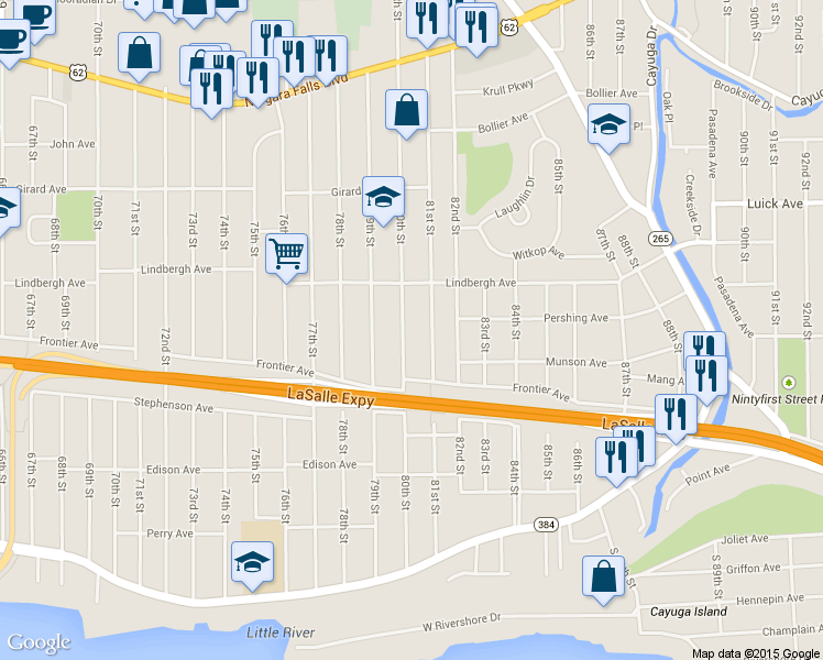 map of restaurants, bars, coffee shops, grocery stores, and more near 463 80th St in Niagara Falls