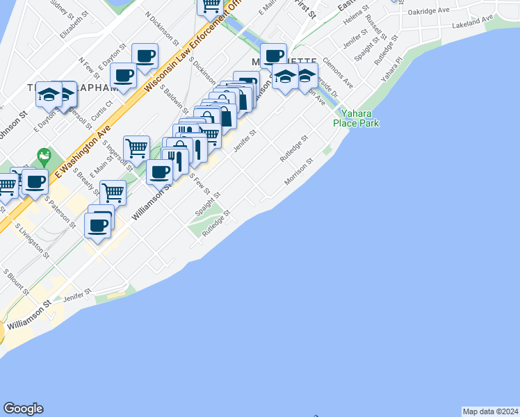 map of restaurants, bars, coffee shops, grocery stores, and more near 725 Orton Court in Madison