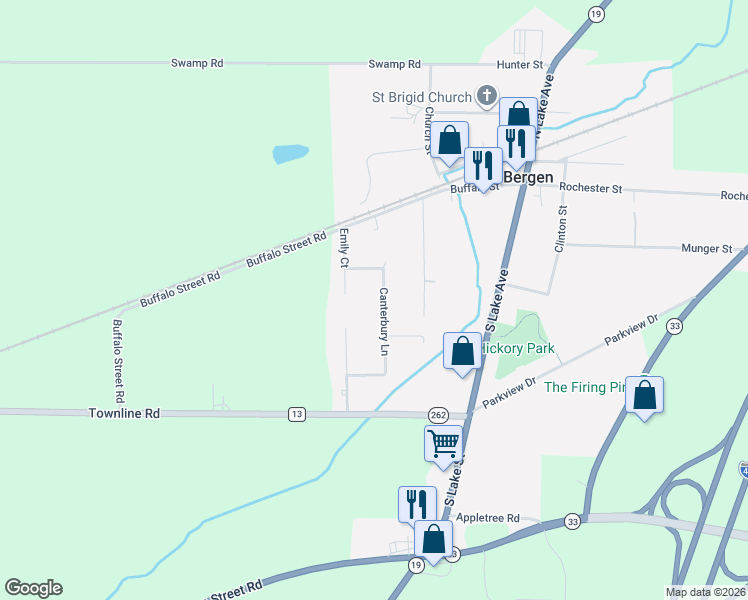 map of restaurants, bars, coffee shops, grocery stores, and more near 24 Canterbury Ln in Bergen