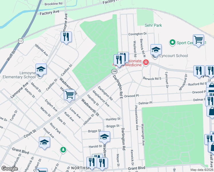 map of restaurants, bars, coffee shops, grocery stores, and more near 113 Wilmore Place in Syracuse