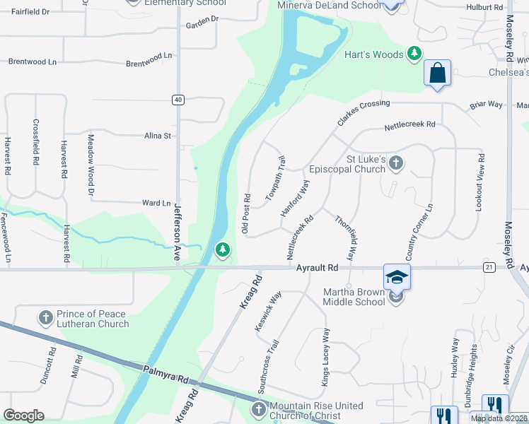 map of restaurants, bars, coffee shops, grocery stores, and more near 6 Towpath Trail in Fairport