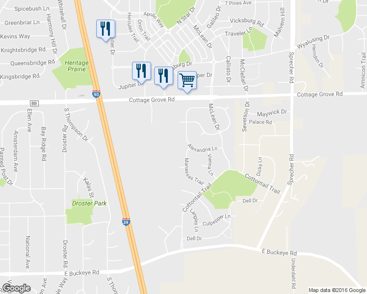 map of restaurants, bars, coffee shops, grocery stores, and more near 1302 Manassas Trail in Madison