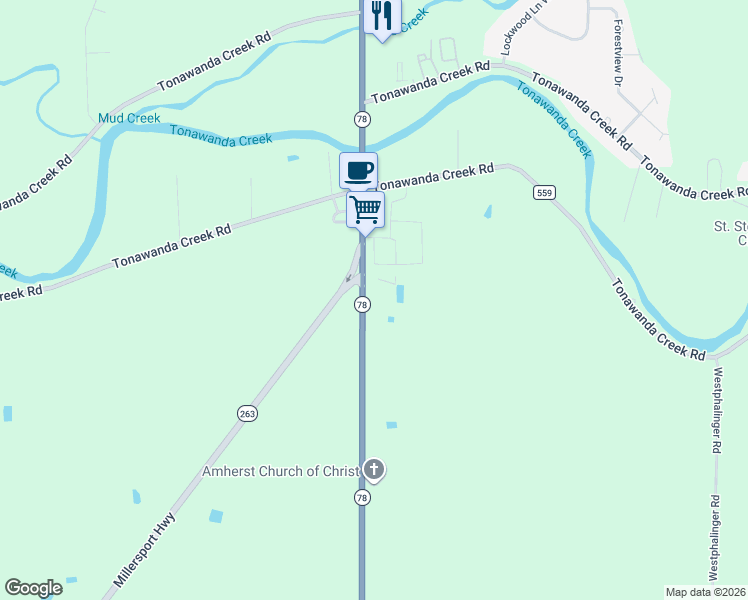 map of restaurants, bars, coffee shops, grocery stores, and more near 8485 Transit Road in East Amherst