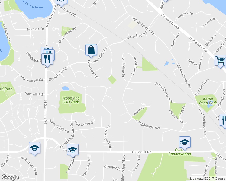 map of restaurants, bars, coffee shops, grocery stores, and more near 6 Hodgson Court in Madison