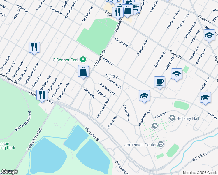 map of restaurants, bars, coffee shops, grocery stores, and more near 821 Van Buren St in Utica