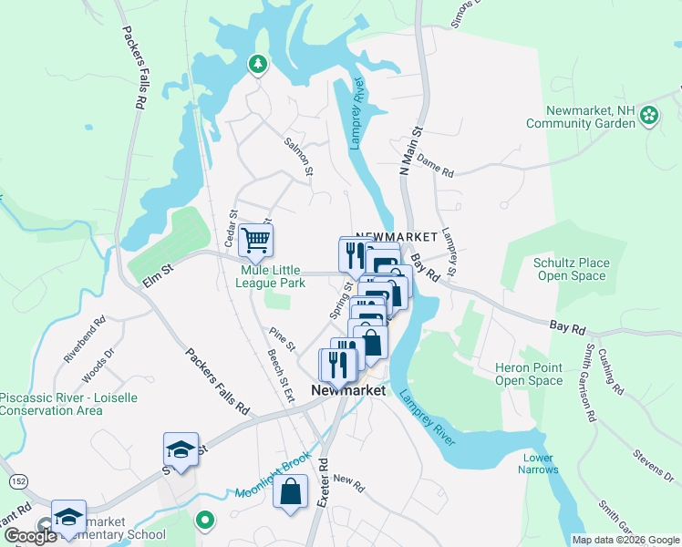 map of restaurants, bars, coffee shops, grocery stores, and more near 31 Elm Street in Newmarket