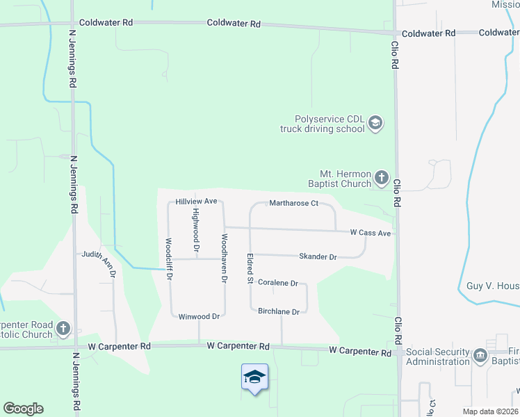 map of restaurants, bars, coffee shops, grocery stores, and more near 3263 Martharose Court in Flint