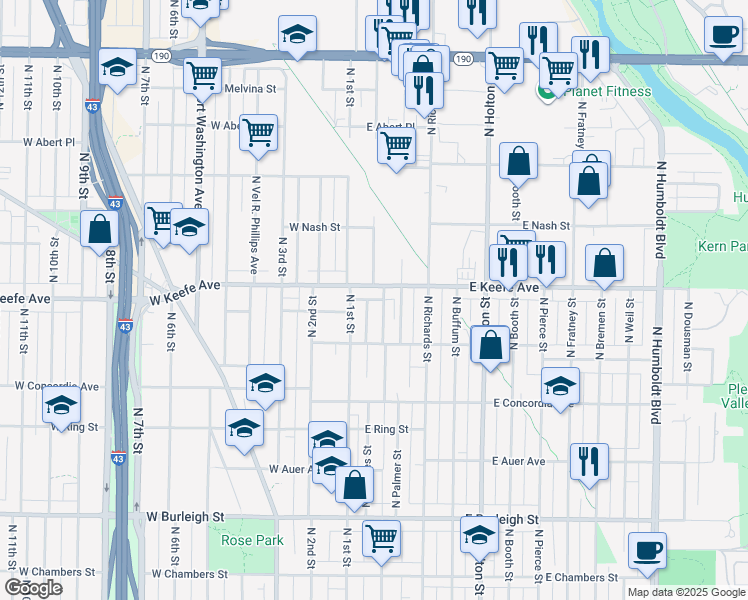 map of restaurants, bars, coffee shops, grocery stores, and more near in Milwaukee