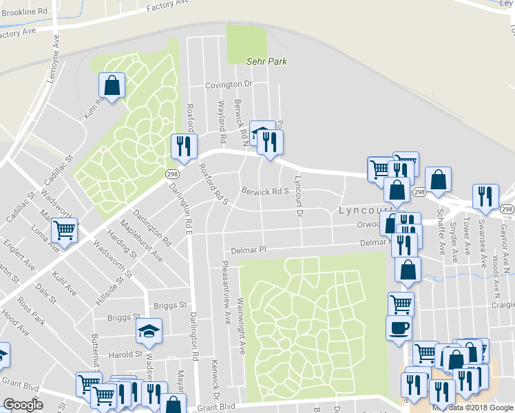 map of restaurants, bars, coffee shops, grocery stores, and more near 337 Roxford Road South in Syracuse