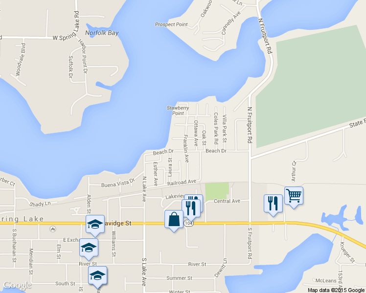 map of restaurants, bars, coffee shops, grocery stores, and more near 17265 Franklin Avenue in Spring Lake