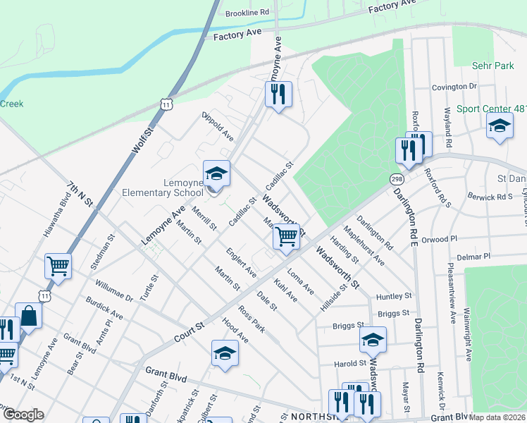 map of restaurants, bars, coffee shops, grocery stores, and more near 328 Malverne Dr in Syracuse