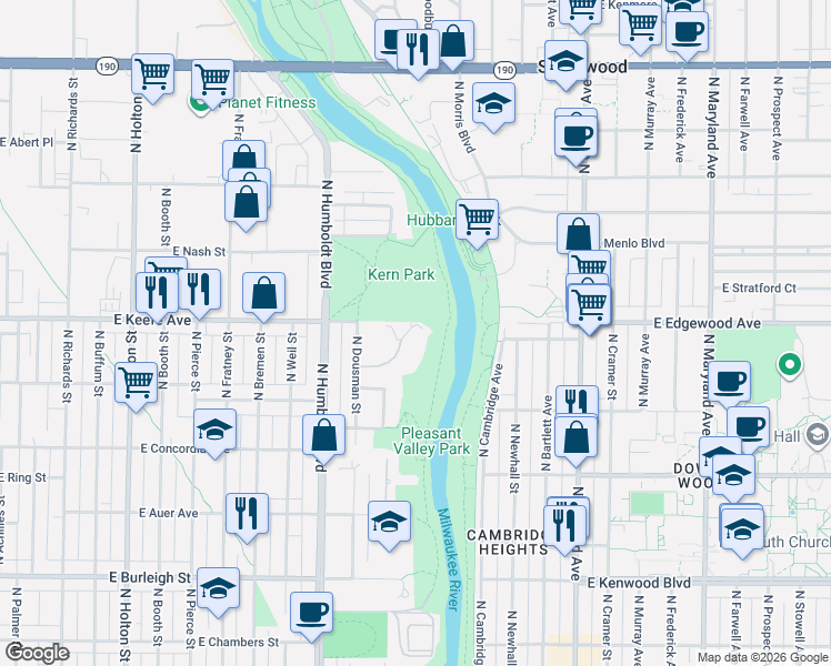 map of restaurants, bars, coffee shops, grocery stores, and more near 1337 East Randolph Court in Milwaukee