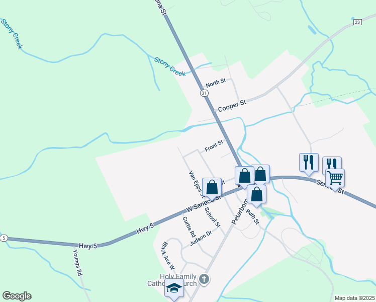map of restaurants, bars, coffee shops, grocery stores, and more near 29 Front Street in Vernon