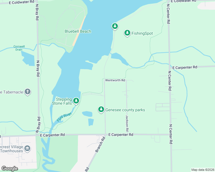 map of restaurants, bars, coffee shops, grocery stores, and more near 5190 Branch Road in Flint