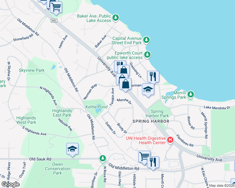 map of restaurants, bars, coffee shops, grocery stores, and more near 1309 Temkin Avenue in Madison