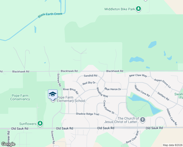 map of restaurants, bars, coffee shops, grocery stores, and more near 9710 Sandhill Road in Middleton