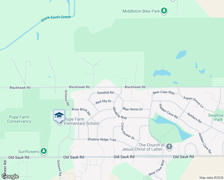 map of restaurants, bars, coffee shops, grocery stores, and more near 9710 Sandhill Road in Middleton