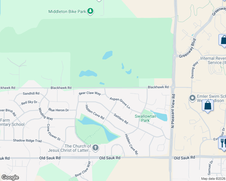 map of restaurants, bars, coffee shops, grocery stores, and more near 9133 Blackhawk Road in Madison