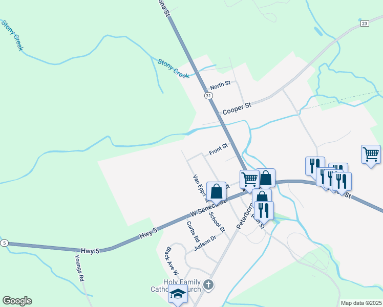 map of restaurants, bars, coffee shops, grocery stores, and more near 29 Front Street in Vernon
