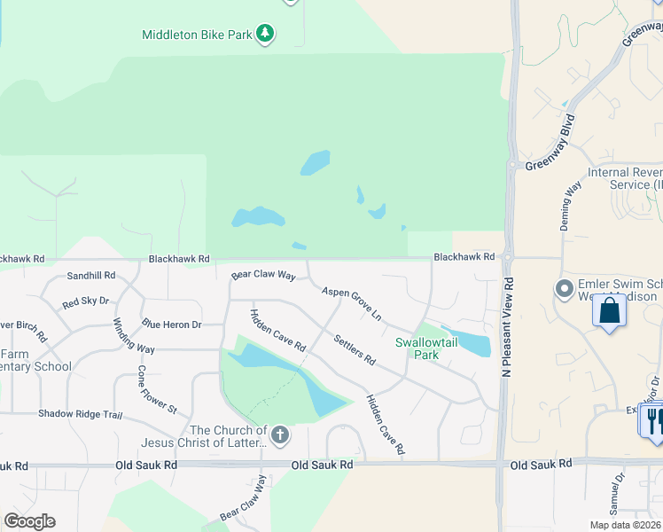 map of restaurants, bars, coffee shops, grocery stores, and more near 9133 Blackhawk Road in Madison