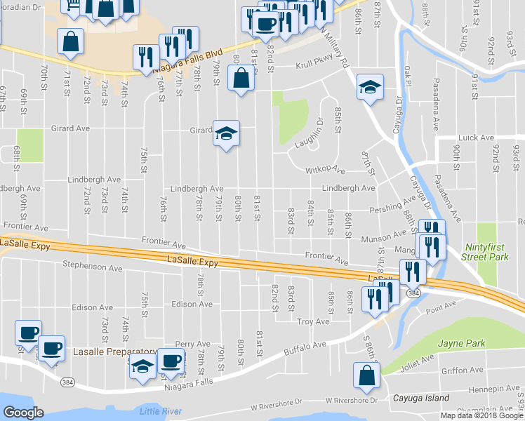 map of restaurants, bars, coffee shops, grocery stores, and more near 463 81st Street in Niagara Falls