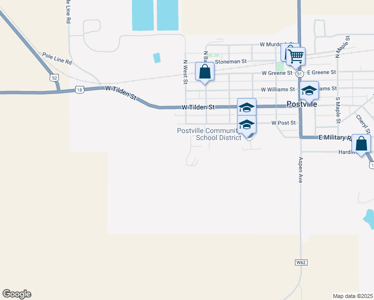 map of restaurants, bars, coffee shops, grocery stores, and more near 408 Lilac Lane in Postville