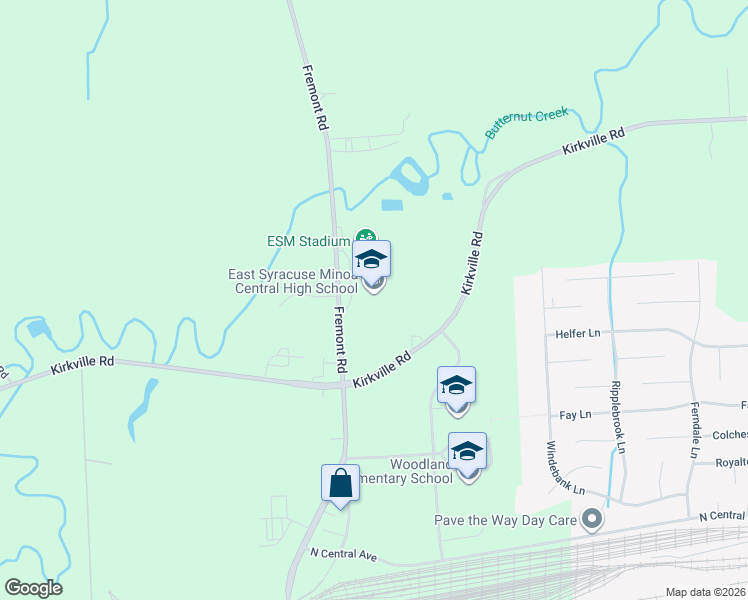map of restaurants, bars, coffee shops, grocery stores, and more near 6400 Fremont Road in East Syracuse