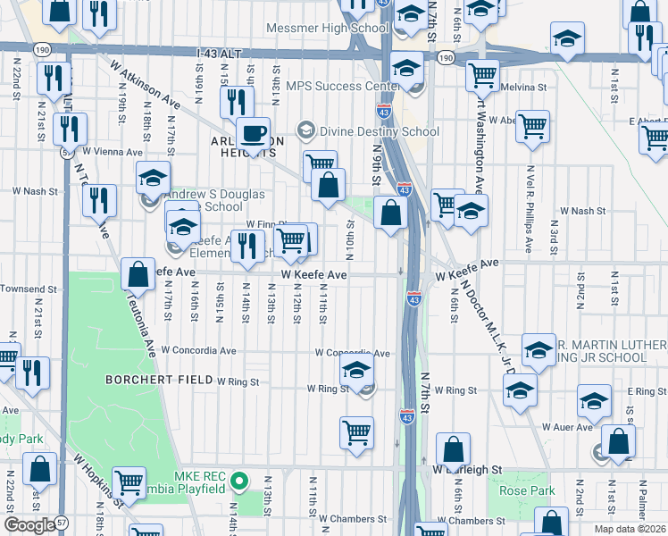 map of restaurants, bars, coffee shops, grocery stores, and more near in Milwaukee