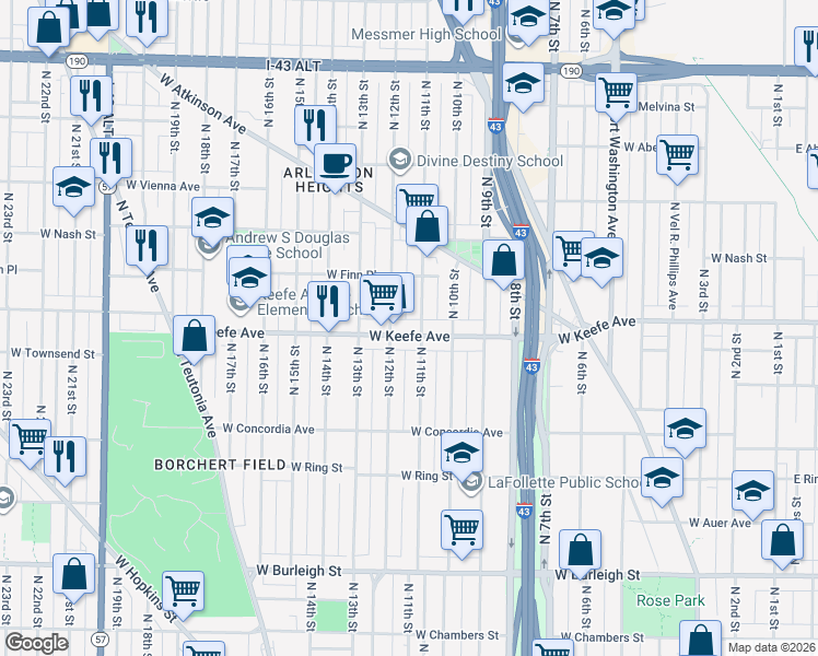 map of restaurants, bars, coffee shops, grocery stores, and more near in Milwaukee