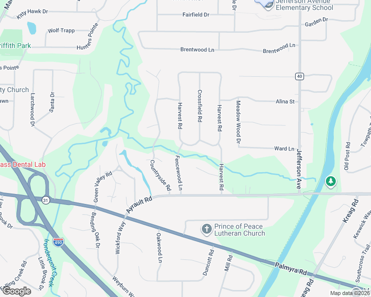 map of restaurants, bars, coffee shops, grocery stores, and more near 103 Harvest Road in Fairport
